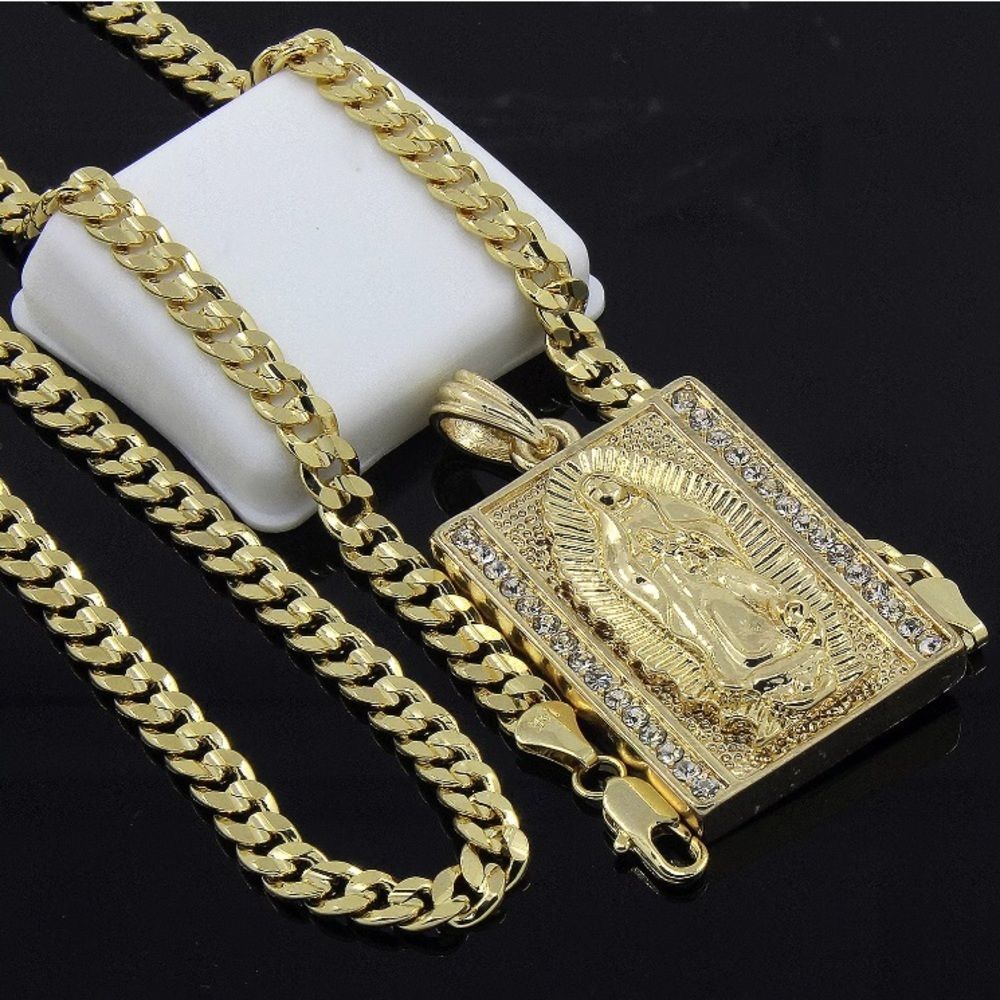 Men's Virgin Mary Pendant with Free Cuban Chain